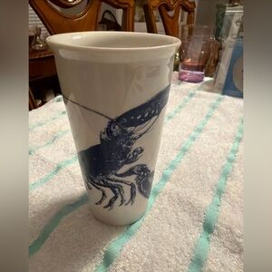 Caskata 6.5” X 3.5” White Ceramic Vase With Blue Lobster